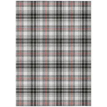 10' X 14' Black Ivory And Red Plaid Washable Indoor Outdoor Area Rug