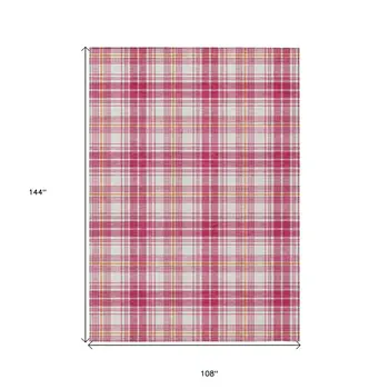 9' X 12' Blush Ivory And Copper Plaid Washable Indoor Outdoor Area Rug