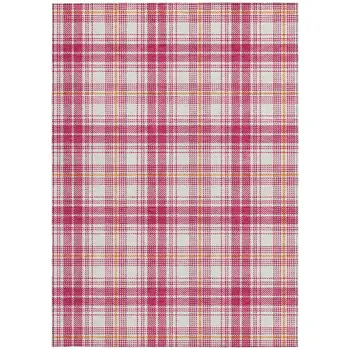 9' X 12' Blush Ivory And Copper Plaid Washable Indoor Outdoor Area Rug