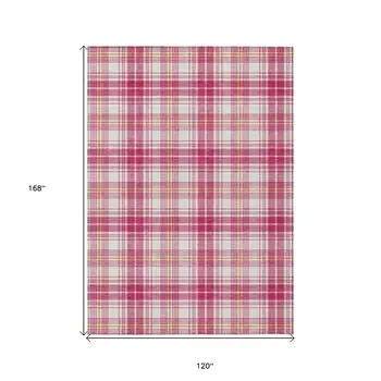 10' X 14' Blush Ivory And Copper Plaid Washable Indoor Outdoor Area Rug