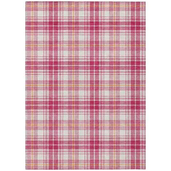 10' X 14' Blush Ivory And Copper Plaid Washable Indoor Outdoor Area Rug