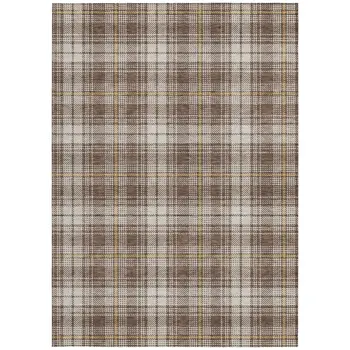 3' X 5' Brown Beige And Gold Plaid Washable Indoor Outdoor Area Rug
