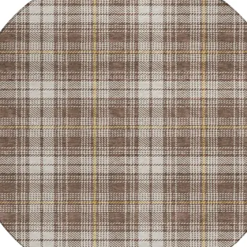 8' Brown Beige And Gold Round Plaid Washable Indoor Outdoor Area Rug