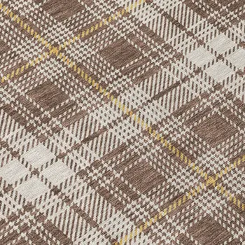 10' X 14' Brown Beige And Gold Plaid Washable Indoor Outdoor Area Rug