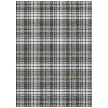 3' X 5' Charcoal Ivory And Gold Plaid Washable Indoor Outdoor Area Rug
