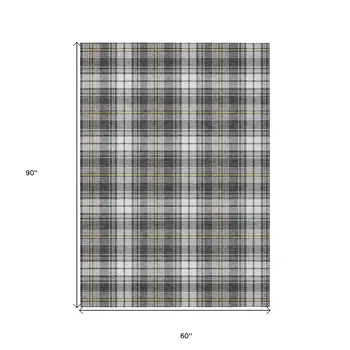 5' X 8' Charcoal Ivory And Gold Plaid Washable Indoor Outdoor Area Rug