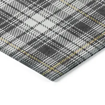 5' X 8' Charcoal Ivory And Gold Plaid Washable Indoor Outdoor Area Rug