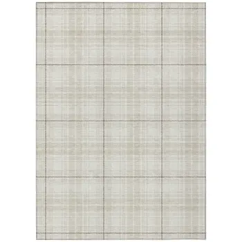 5' X 8' Ivory Beige And Brown Plaid Washable Indoor Outdoor Area Rug