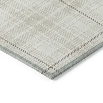 8' X 10' Ivory Beige And Brown Plaid Washable Indoor Outdoor Area Rug