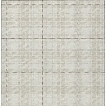 8' X 10' Ivory Beige And Brown Plaid Washable Indoor Outdoor Area Rug