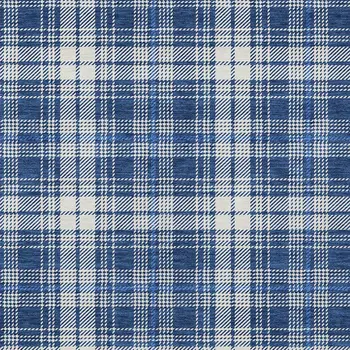 8' X 10' Navy Blue And Ivory Plaid Washable Indoor Outdoor Area Rug
