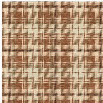 3' X 5' Brown Black And Beige Plaid Washable Indoor Outdoor Area Rug