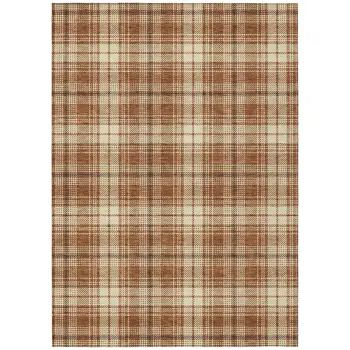 5' X 8' Brown Black And Beige Plaid Washable Indoor Outdoor Area Rug