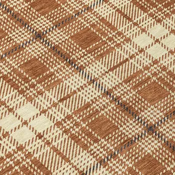 5' X 8' Brown Black And Beige Plaid Washable Indoor Outdoor Area Rug
