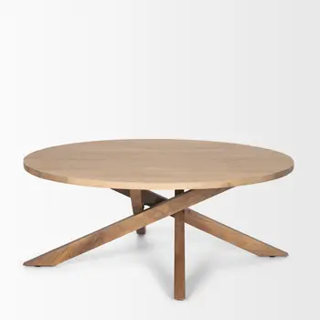 42" Natural Solid Wood Round Cross Legs Coffee Table
