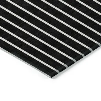 10' X 14' Black And Beige Striped Washable Indoor Outdoor Area Rug