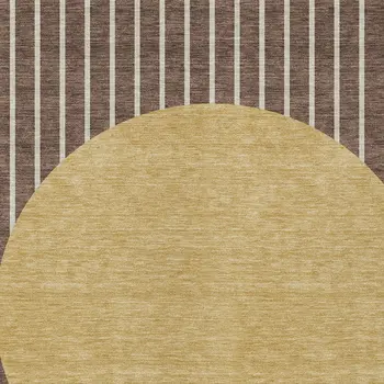5' X 8' Brown And Beige Striped Washable Indoor Outdoor Area Rug