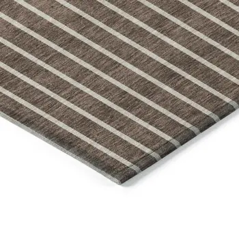 8' Brown And Beige Round Striped Washable Indoor Outdoor Area Rug