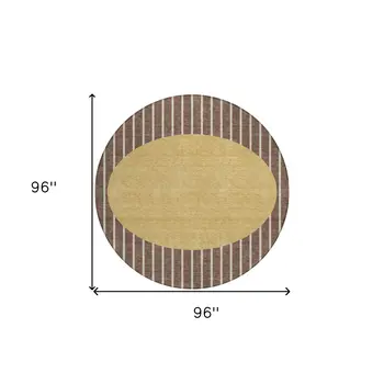 8' Brown And Beige Round Striped Washable Indoor Outdoor Area Rug