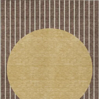 8' X 10' Brown And Beige Striped Washable Indoor Outdoor Area Rug