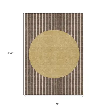 8' X 10' Brown And Beige Striped Washable Indoor Outdoor Area Rug