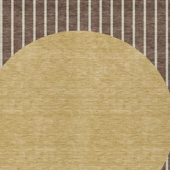 8' X 10' Brown And Beige Striped Washable Indoor Outdoor Area Rug