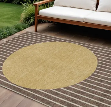 9' X 12' Brown And Beige Striped Washable Indoor Outdoor Area Rug