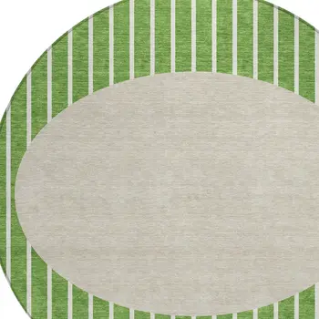 8' Green And Gray Round Striped Washable Indoor Outdoor Area Rug