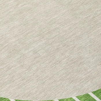 8' Green And Gray Round Striped Washable Indoor Outdoor Area Rug