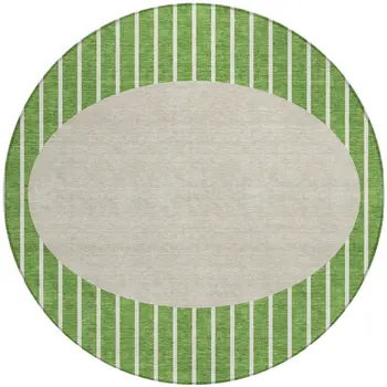 8' Green And Gray Round Striped Washable Indoor Outdoor Area Rug
