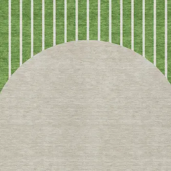 8' X 10' Green And Gray Striped Washable Indoor Outdoor Area Rug