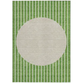 10' X 14' Green And Gray Striped Washable Indoor Outdoor Area Rug