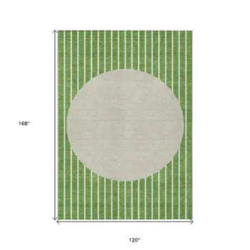 10' X 14' Green And Gray Striped Washable Indoor Outdoor Area Rug