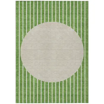10' X 14' Green And Gray Striped Washable Indoor Outdoor Area Rug