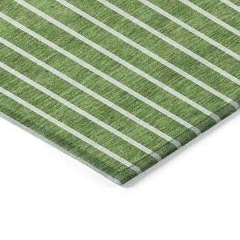 10' X 14' Green And Gray Striped Washable Indoor Outdoor Area Rug