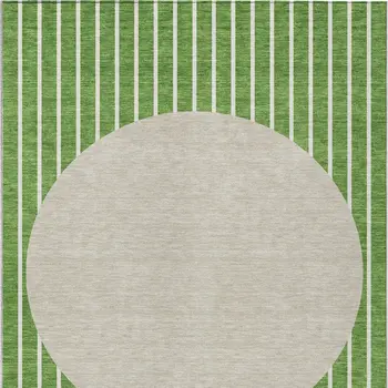 10' X 14' Green And Gray Striped Washable Indoor Outdoor Area Rug