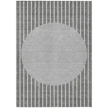 3' X 5' Gray And Ivory Striped Washable Indoor Outdoor Area Rug