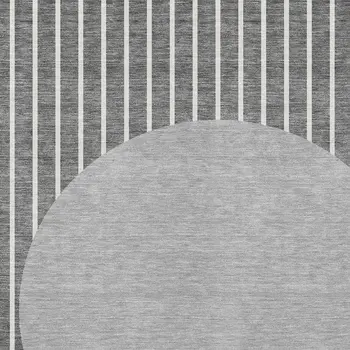 3' X 5' Gray And Ivory Striped Washable Indoor Outdoor Area Rug