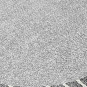 8' Gray And Ivory Round Striped Washable Indoor Outdoor Area Rug