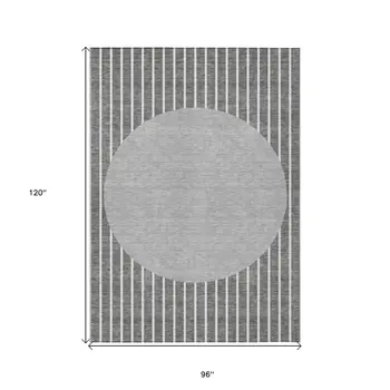 8' X 10' Gray And Ivory Striped Washable Indoor Outdoor Area Rug