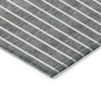10' X 14' Gray And Ivory Striped Washable Indoor Outdoor Area Rug