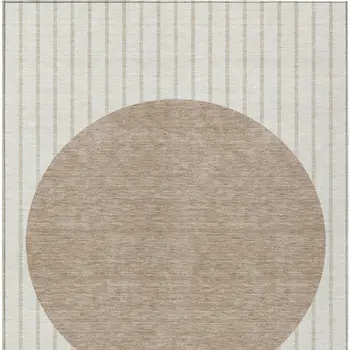 3' X 5' Ivory And Brown Striped Washable Indoor Outdoor Area Rug