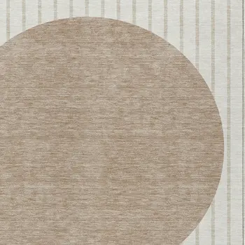 3' X 5' Ivory And Brown Striped Washable Indoor Outdoor Area Rug
