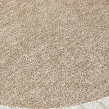 8' Ivory And Brown Round Striped Washable Indoor Outdoor Area Rug