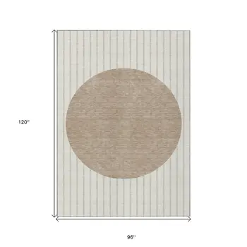 8' X 10' Ivory And Brown Striped Washable Indoor Outdoor Area Rug