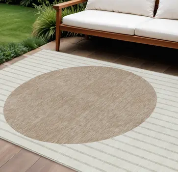 8' X 10' Ivory And Brown Striped Washable Indoor Outdoor Area Rug