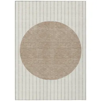 8' X 10' Ivory And Brown Striped Washable Indoor Outdoor Area Rug