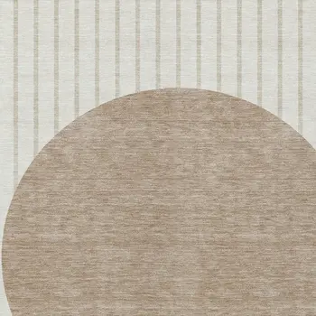 9' X 12' Ivory And Brown Striped Washable Indoor Outdoor Area Rug