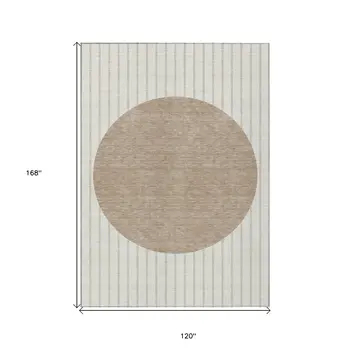 10' X 14' Ivory And Brown Striped Washable Indoor Outdoor Area Rug