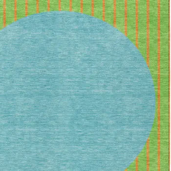 5' X 8' Lime Green And Blue Striped Washable Indoor Outdoor Area Rug